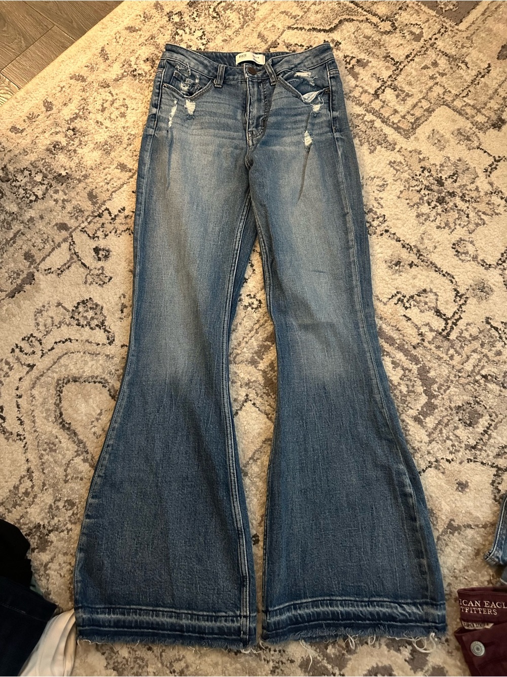 BKE Distressed Light Blue Flare Jeans